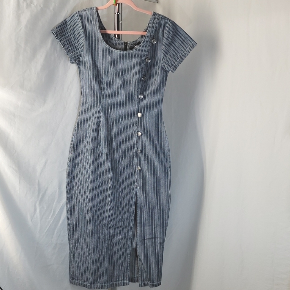 Vintage Switch Striped Denim Maxi Dress, women's size 5